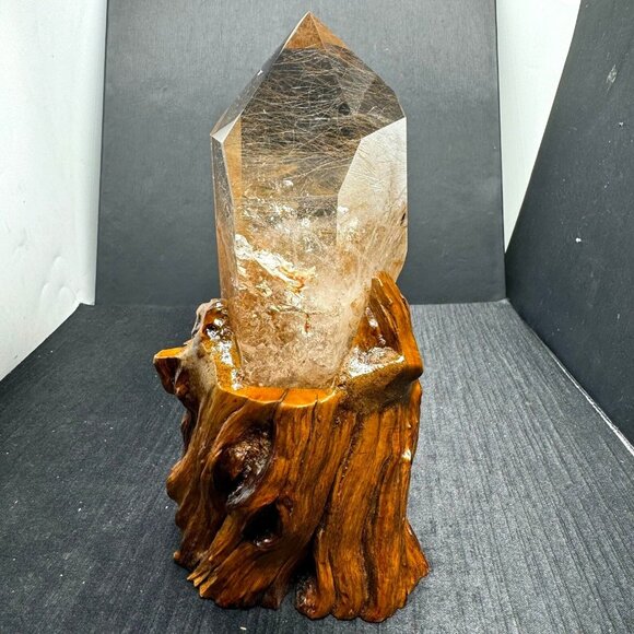 Beautiful Silver Rutilated Quartz Tower with Stand